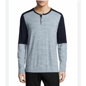 Vince Colorblock Knit Henley Long Sleeve Blue Modal Cashmere Mens Size Large